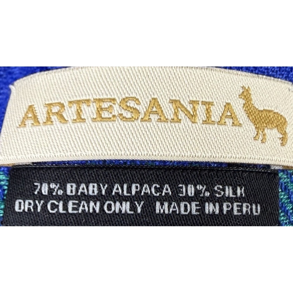 Artesania‎ Peru Baby Alpaca Silk Shawl Wrap Blue Green Polka Dot Fringe Scarf - Picture 4 of 4